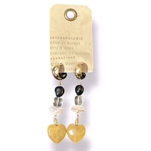 NWT Anthropologie Serefina Amore Heart Earrings yellow Jade
